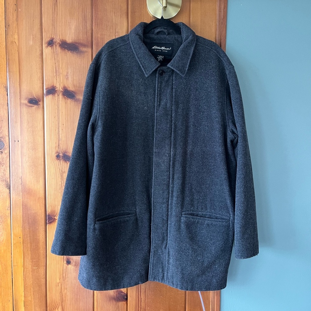 Vintage Eddie Bauer Wool Gray Long Jacket- Size XL Tall